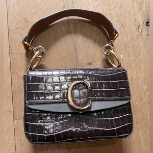 Chloe C Croc Effect Bag Brown